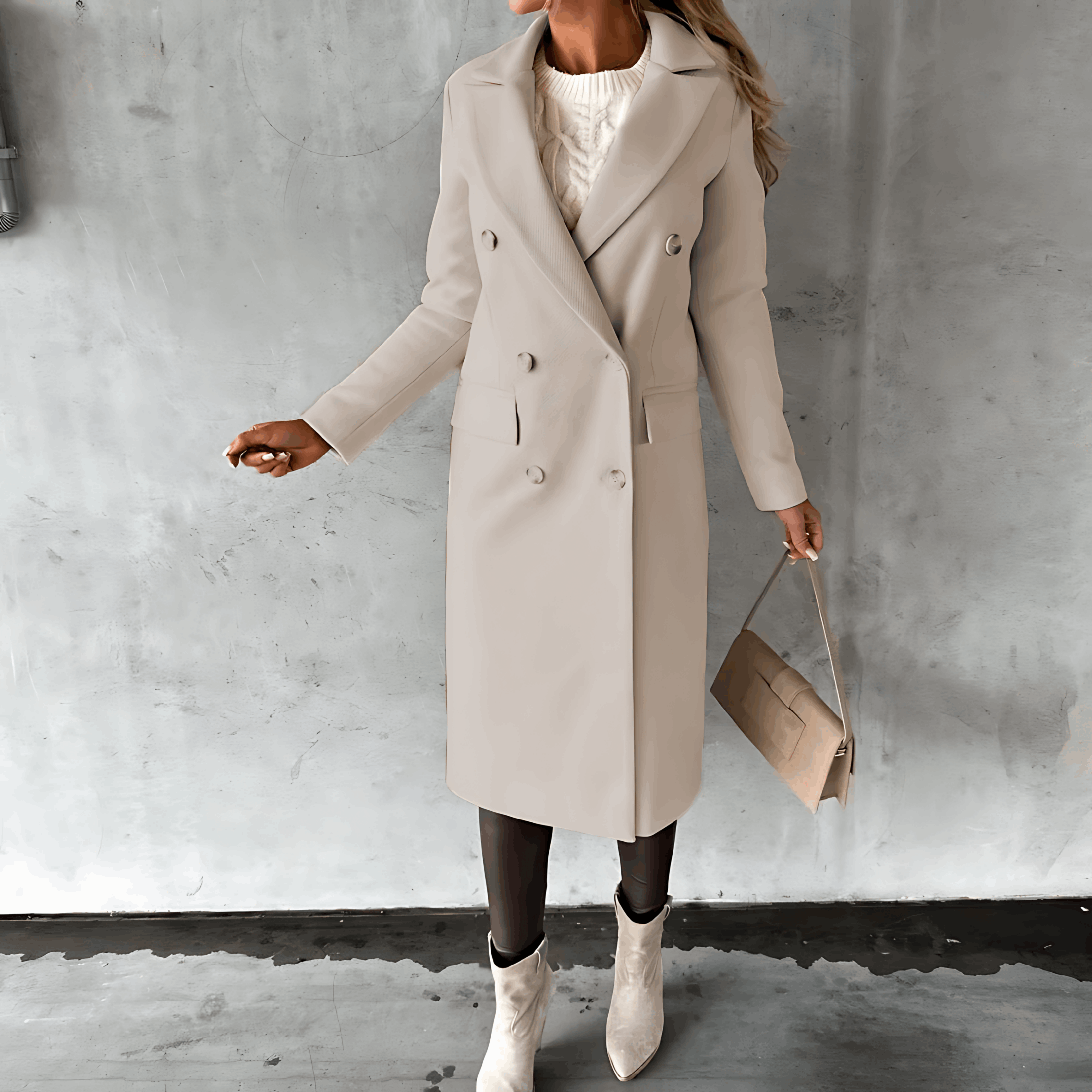 Alana - Chic en Comfortabele Lange Jas met Knopen en Hoge Kraag voor Dames