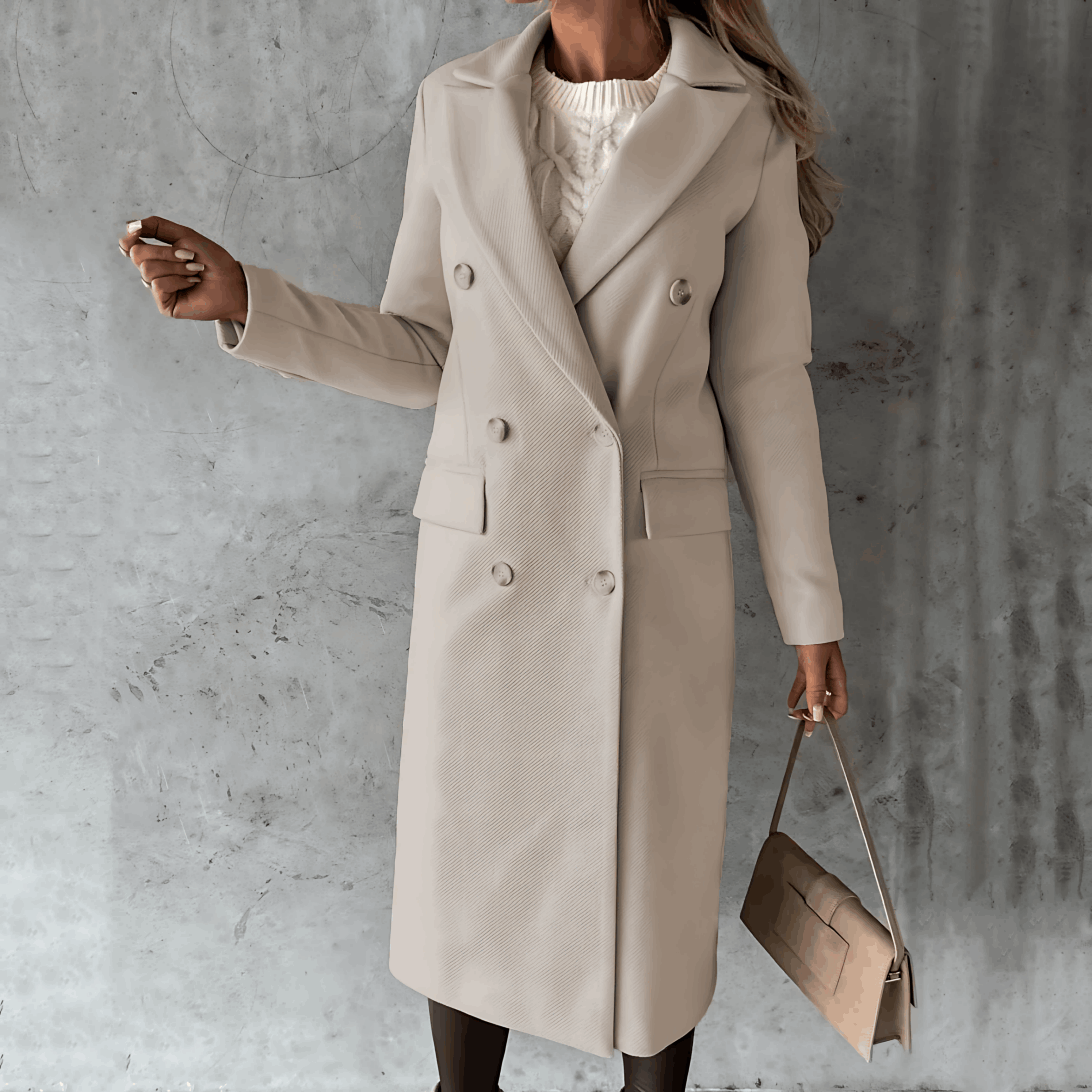 Alana - Chic en Comfortabele Lange Jas met Knopen en Hoge Kraag voor Dames