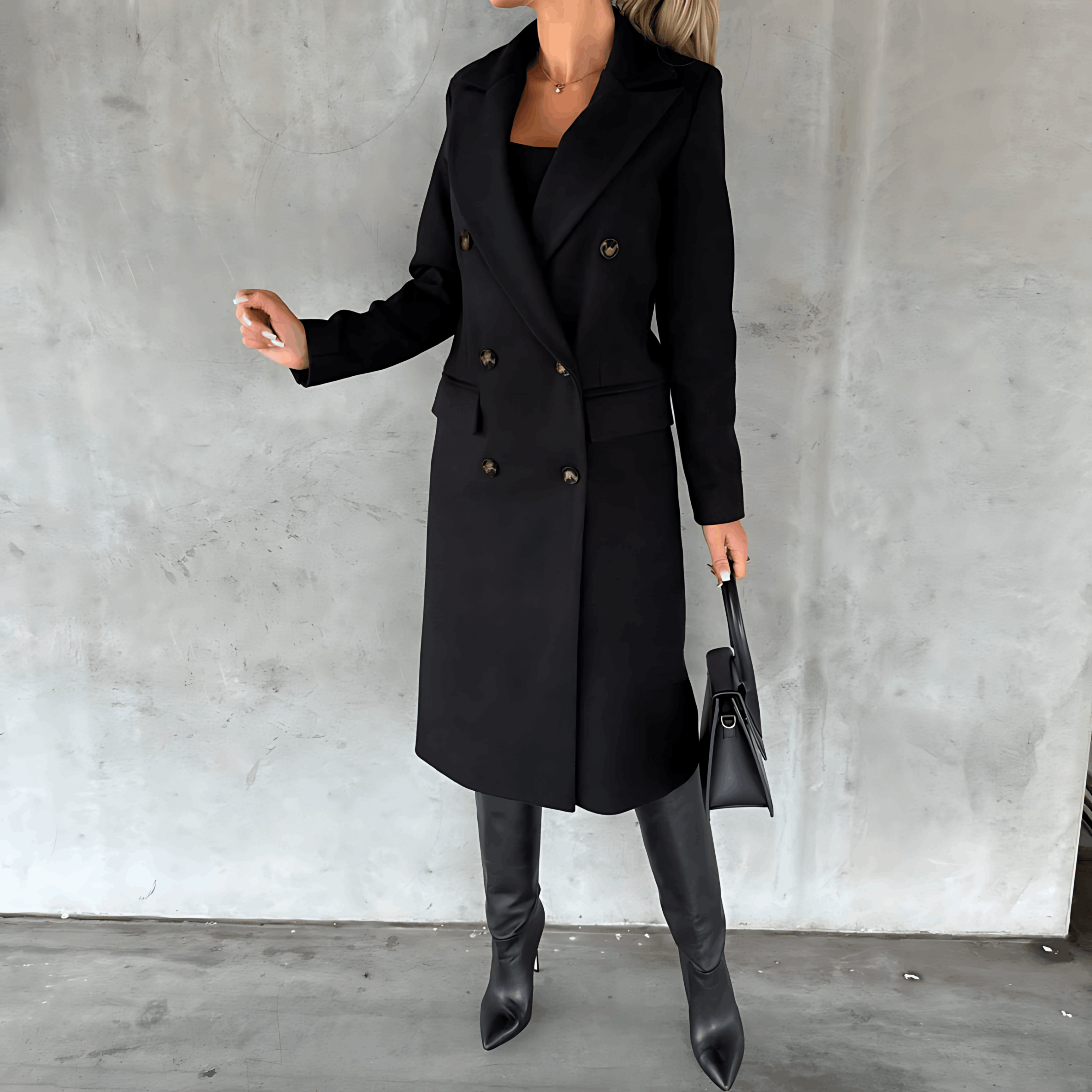 Alana - Chic en Comfortabele Lange Jas met Knopen en Hoge Kraag voor Dames