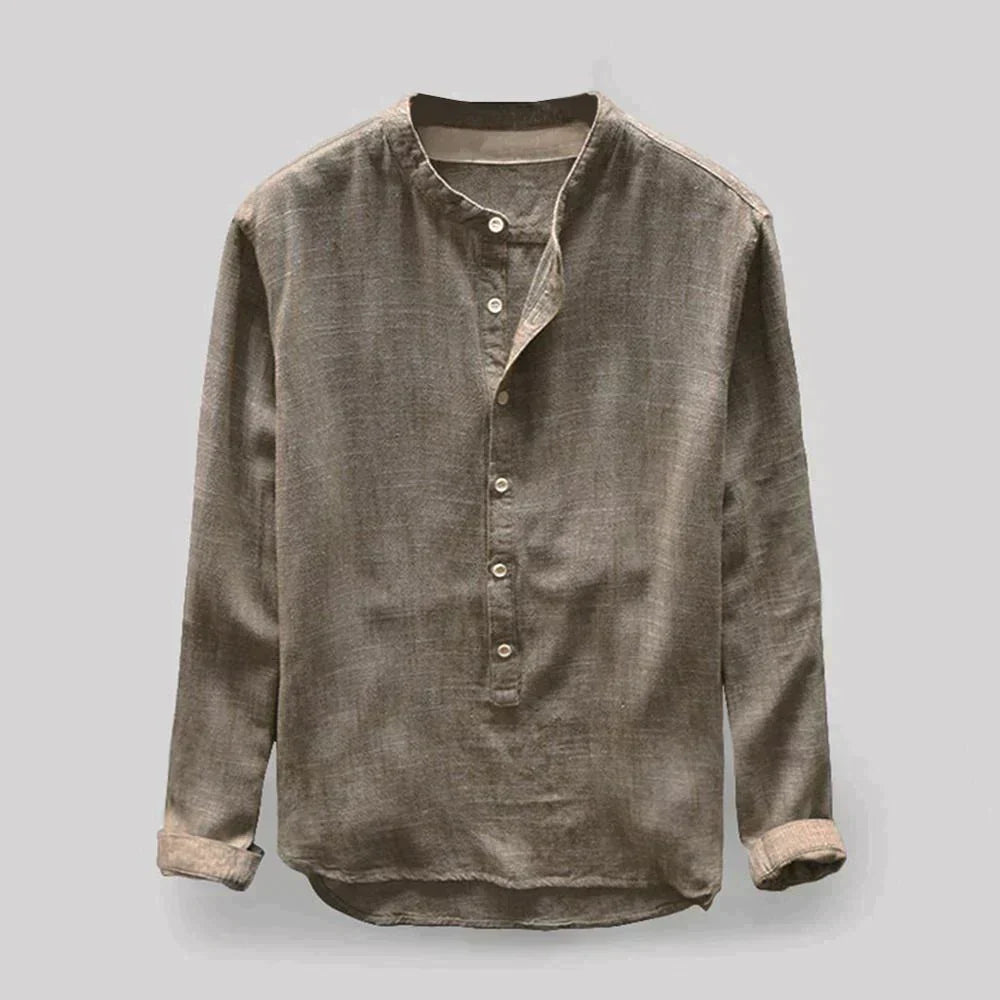 Heren Denim Overhemd met Zachte Textuur en Ronde Hals – Comfort en Stijl in Één