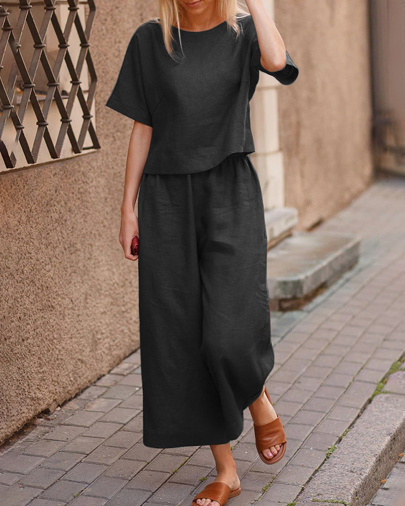 Alina - Modern Tweedelig Set met Fladdertop voor Dames | Stijlvol en Comfortabel Outfit