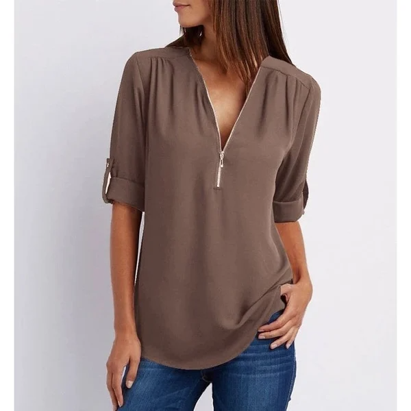 Stijlvolle V-Hals Blouse – Veelzijdig en Elegant