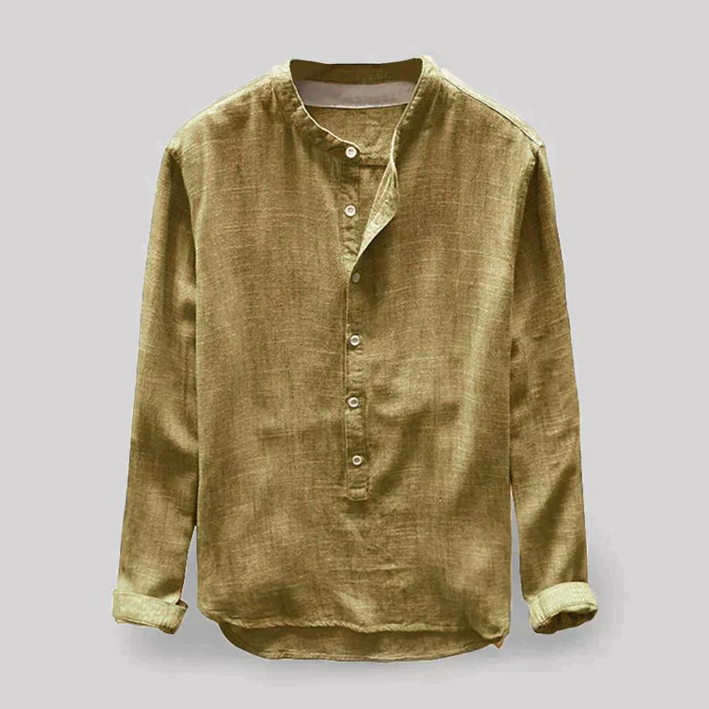Heren Denim Overhemd met Zachte Textuur en Ronde Hals – Comfort en Stijl in Één