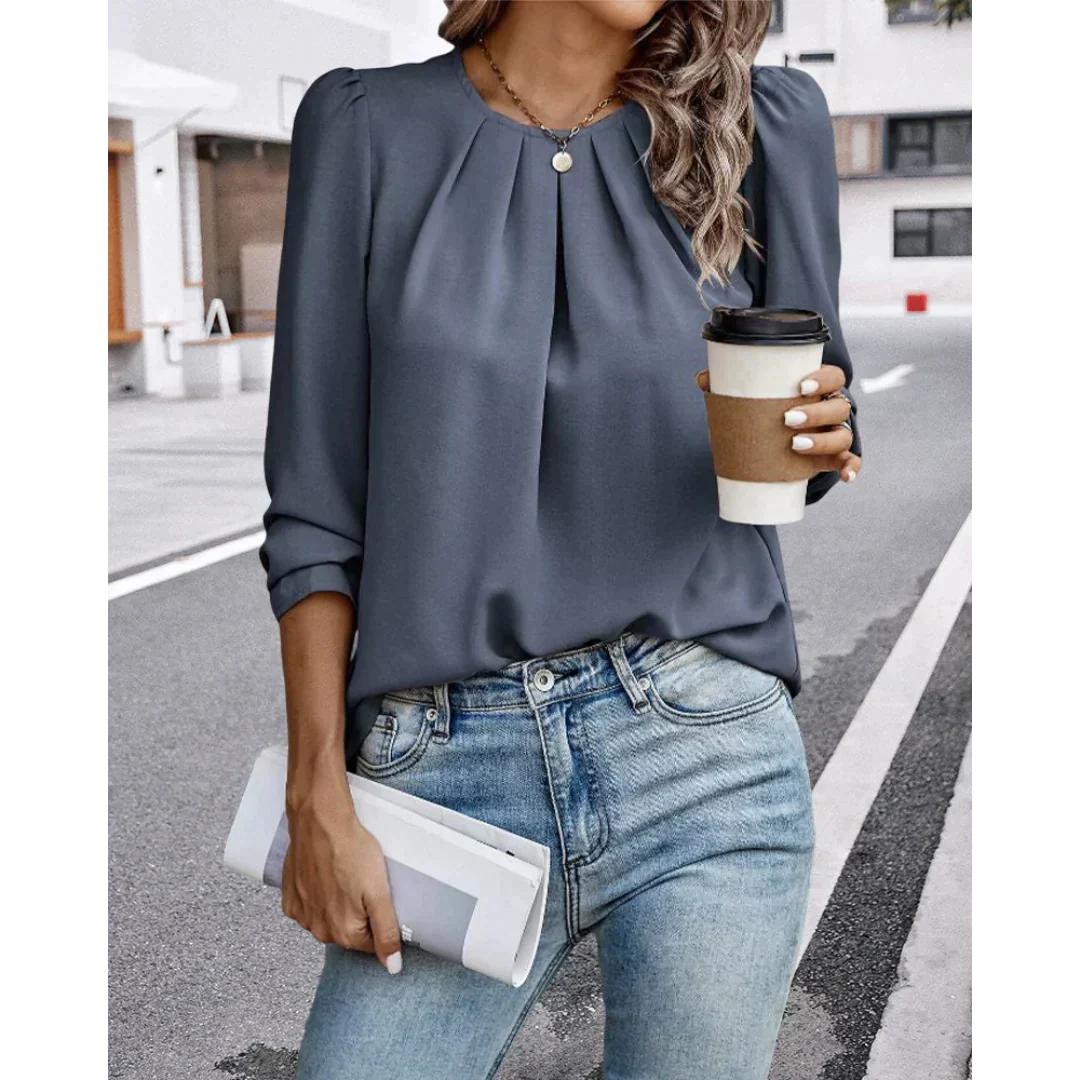 Mira - Geplooide Blouse met Pofmouwen voor Dames - Elegant en Trendy