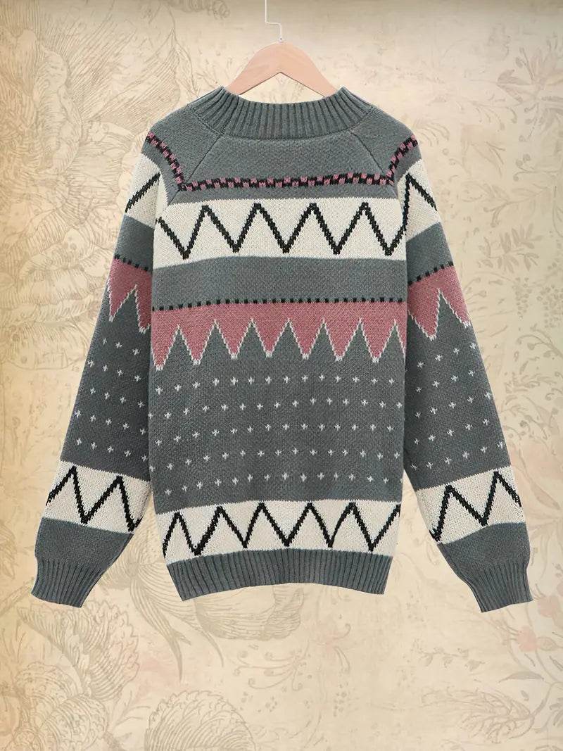 Anneloes - Gebreide Pullover met Grafisch Patroon en Stehkragen voor Dames - Stijlvolle en Warme Trui