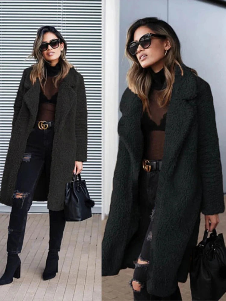Mila Cosy Lange Fleece Jas | Trendy warme winterjas voor dames