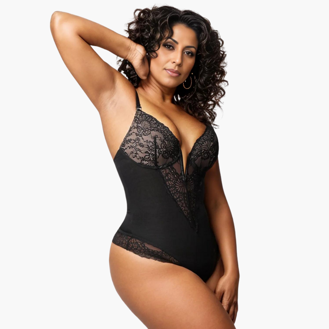 EleganceFit String-Bodysuit | Bodysuit met Diepe V-Hals en Geïntegreerde BH