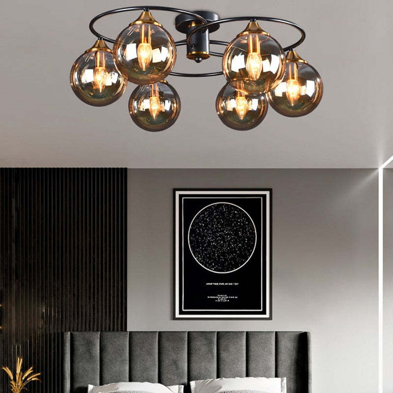 VitaLuxe - Vintage Ronde LED Plafondlamp van Metaal en Glas in Rokerig Grijs en Amber