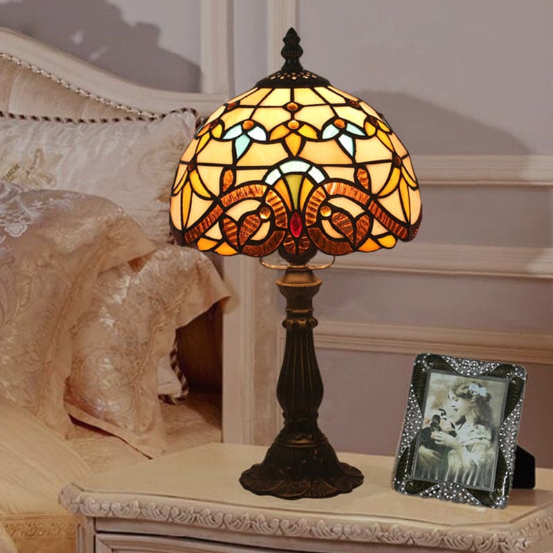 VitraLicht - Tiffany Tafellamp van Gekleurd Glas met Loodlijnen voor Klassieke Verlichting