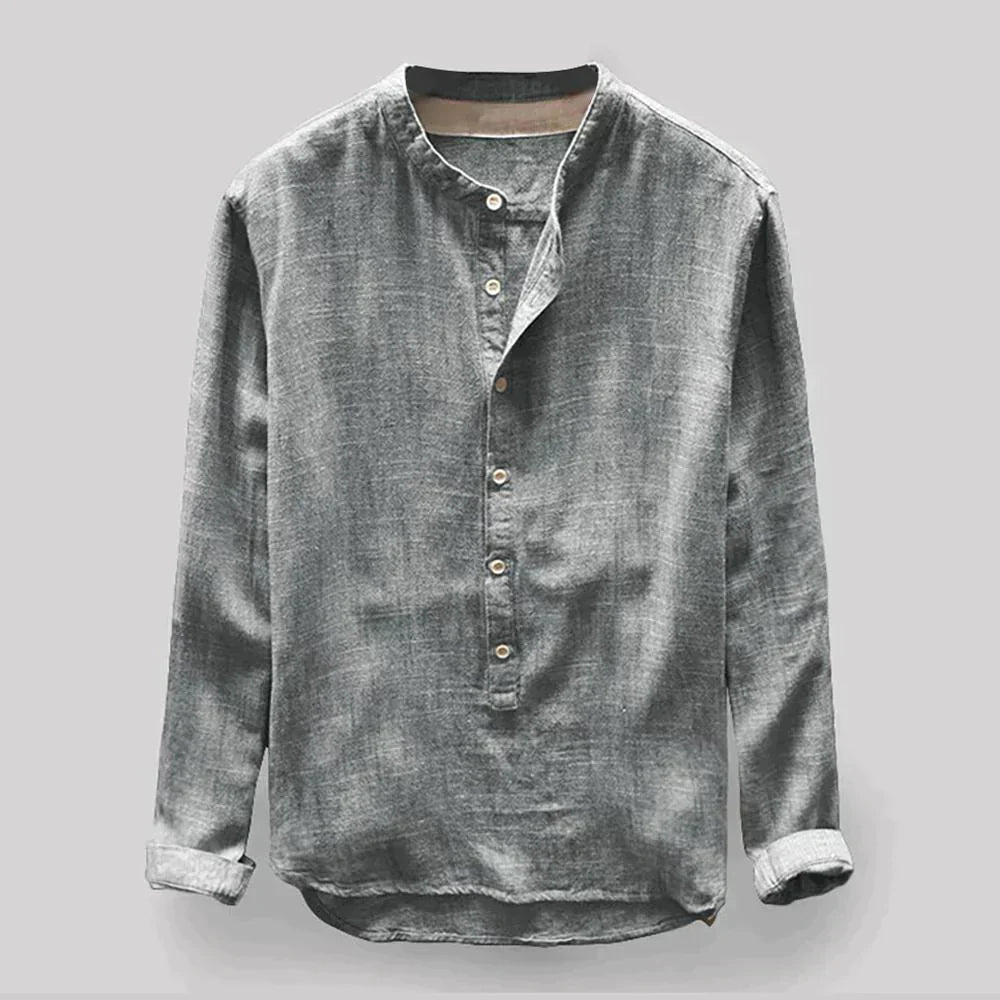 Heren Denim Overhemd met Zachte Textuur en Ronde Hals – Comfort en Stijl in Één