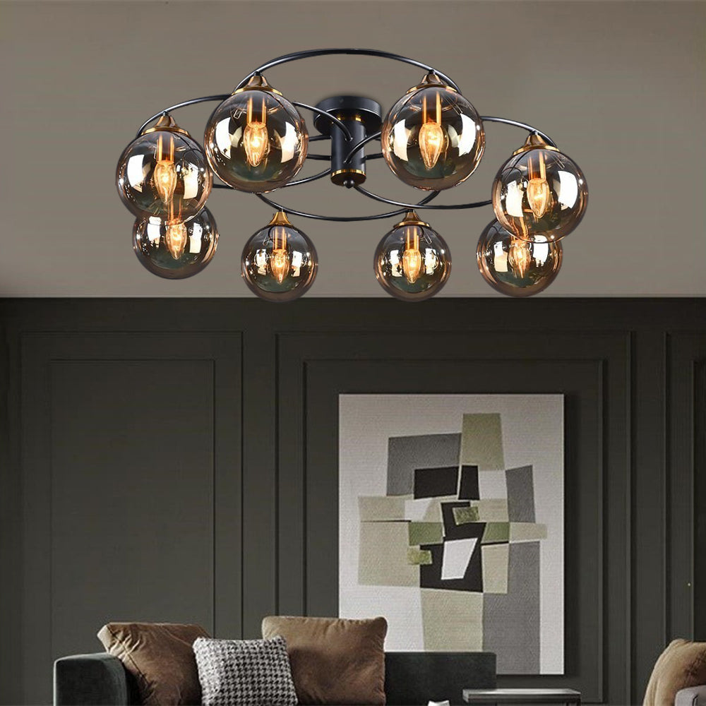 VitaLuxe - Vintage Ronde LED Plafondlamp van Metaal en Glas in Rokerig Grijs en Amber