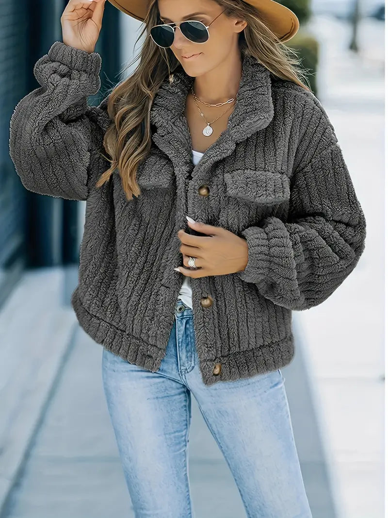 LinaSoft - Elegante Kunstbont Truckerjacke in Effen Kleur
