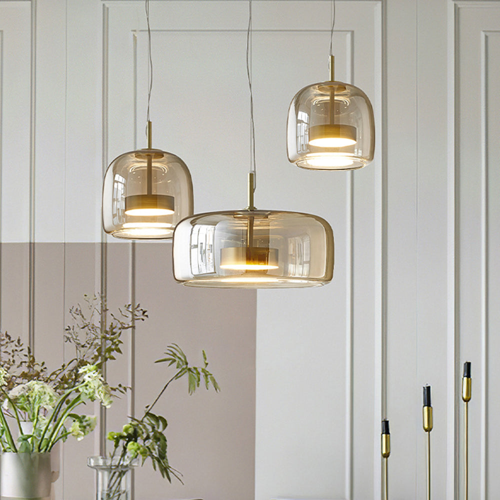 RetroLuxe LED Hanglampen - Gouden Amber Metaal en Glas voor Slaapkamer en Woonkamer