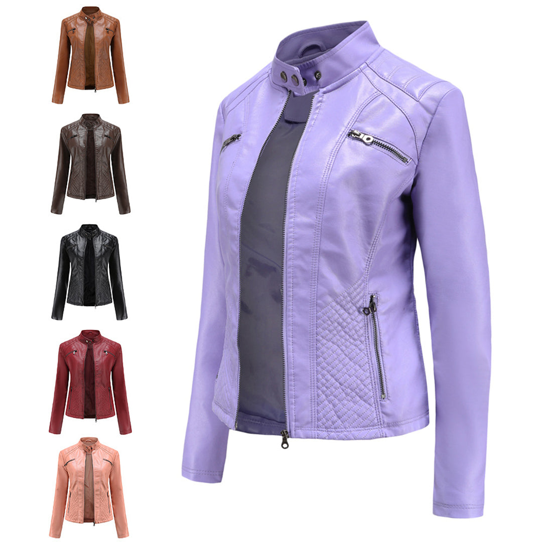 Asymmetrische Leren Jas voor Dames - Modieuze Jack met Rits Sluiting