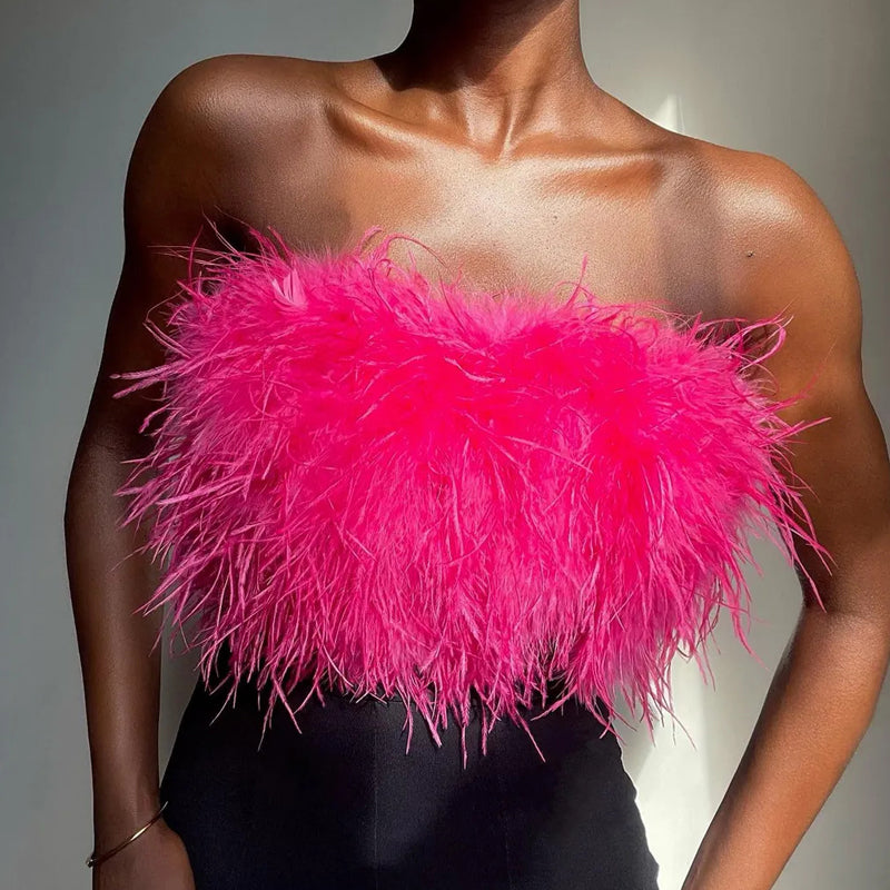 LunaFeather - Bandeau Top met Veren voor Dames | Stijlvol en Elegant Avondtopje
