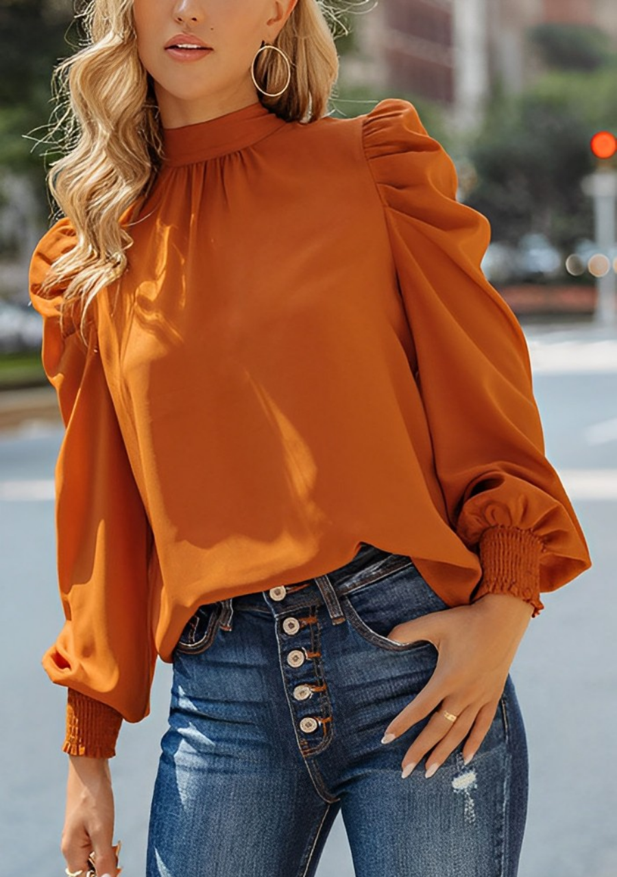 Sabina - Bruine Blouse met Pofmouwen voor Dames - Stijlvol en Trendy