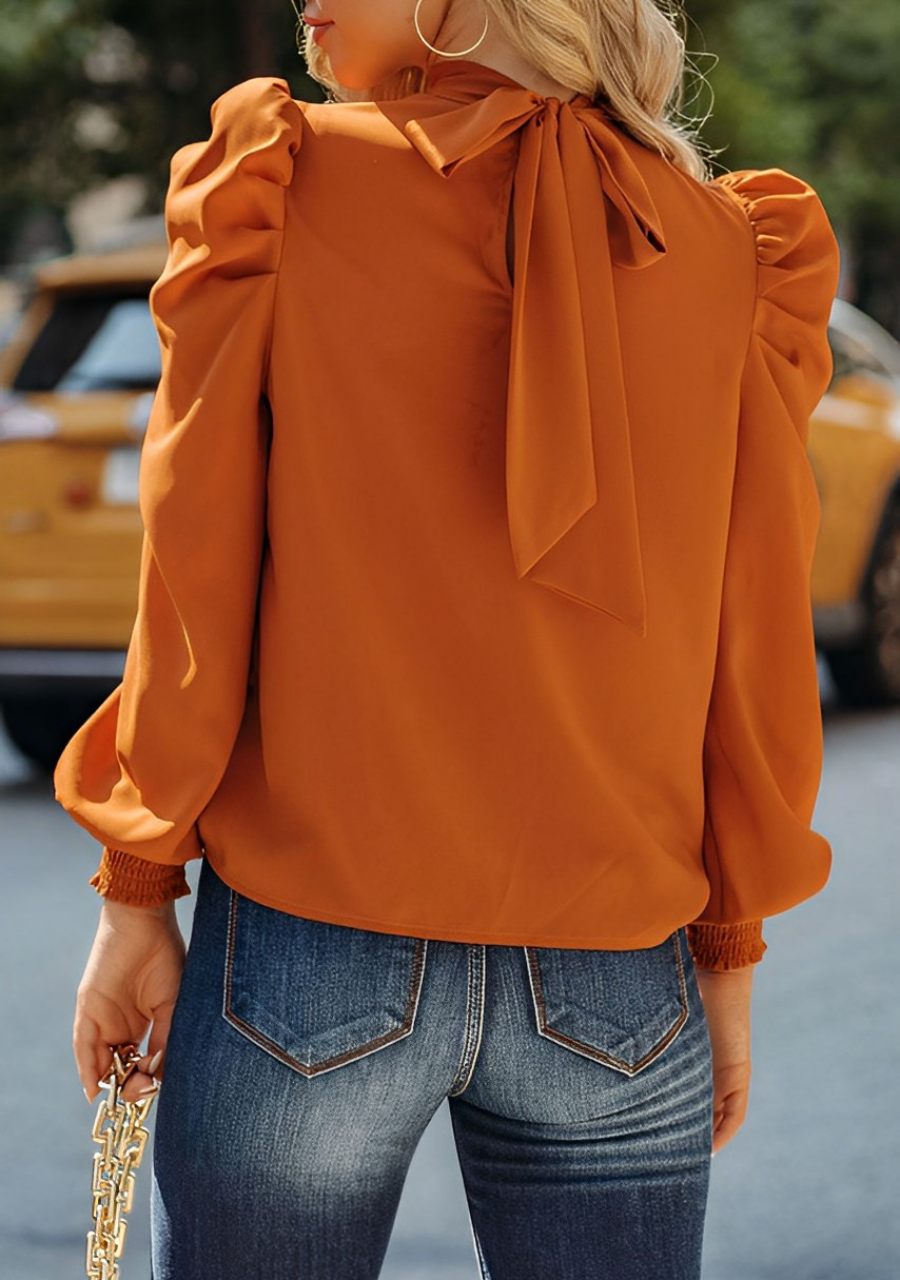 Sabina - Bruine Blouse met Pofmouwen voor Dames - Stijlvol en Trendy