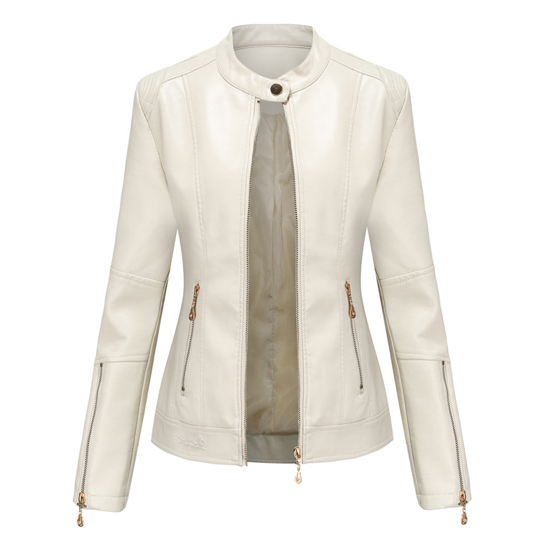 Lina - Elegante Leren Jas met Ronde Kraag en Knoopsluiting voor Dames