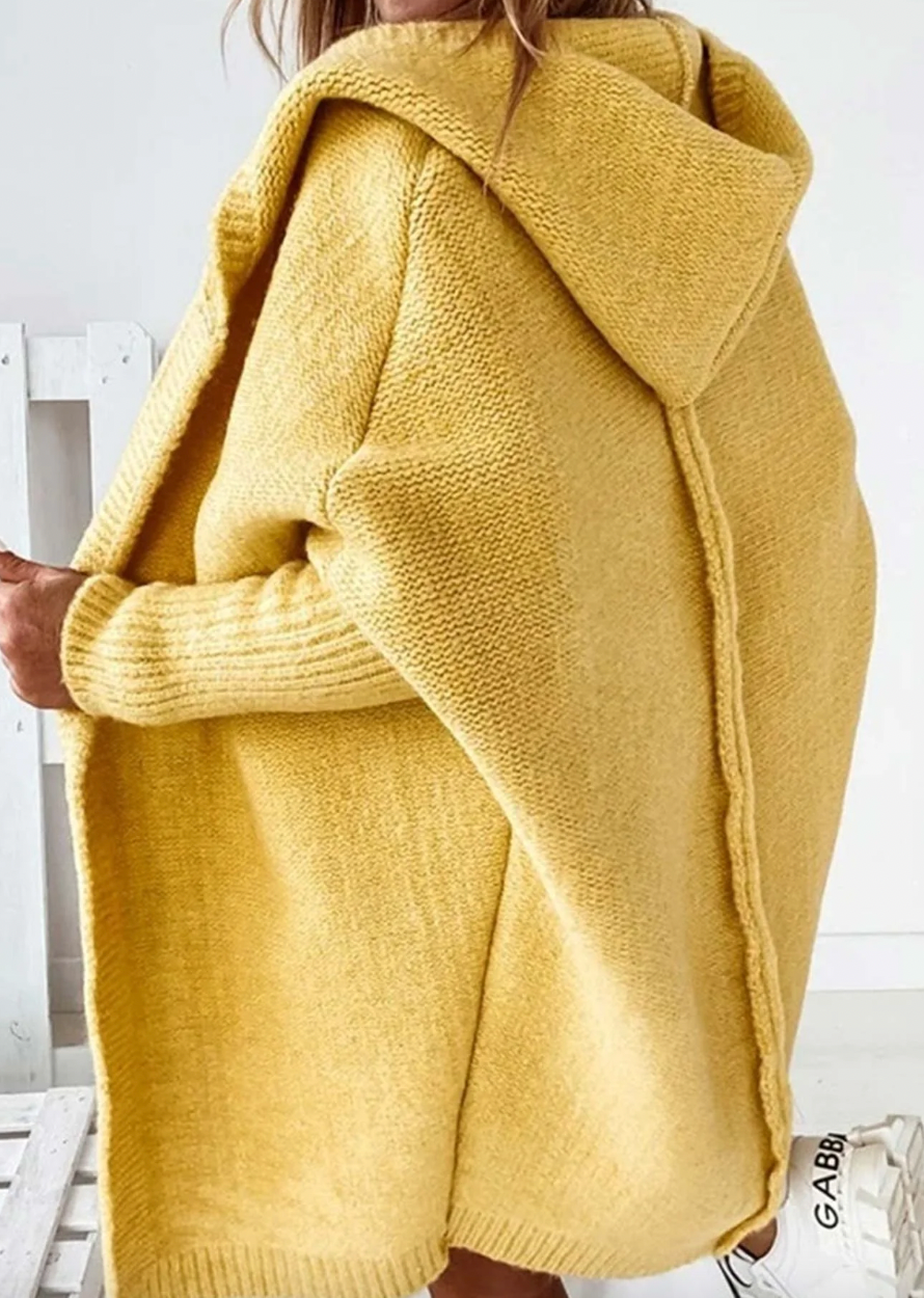 Sophie – Lange Stijlvolle Gebreide Jas met Capuchon voor de Herfst | Comfortabel en Warm