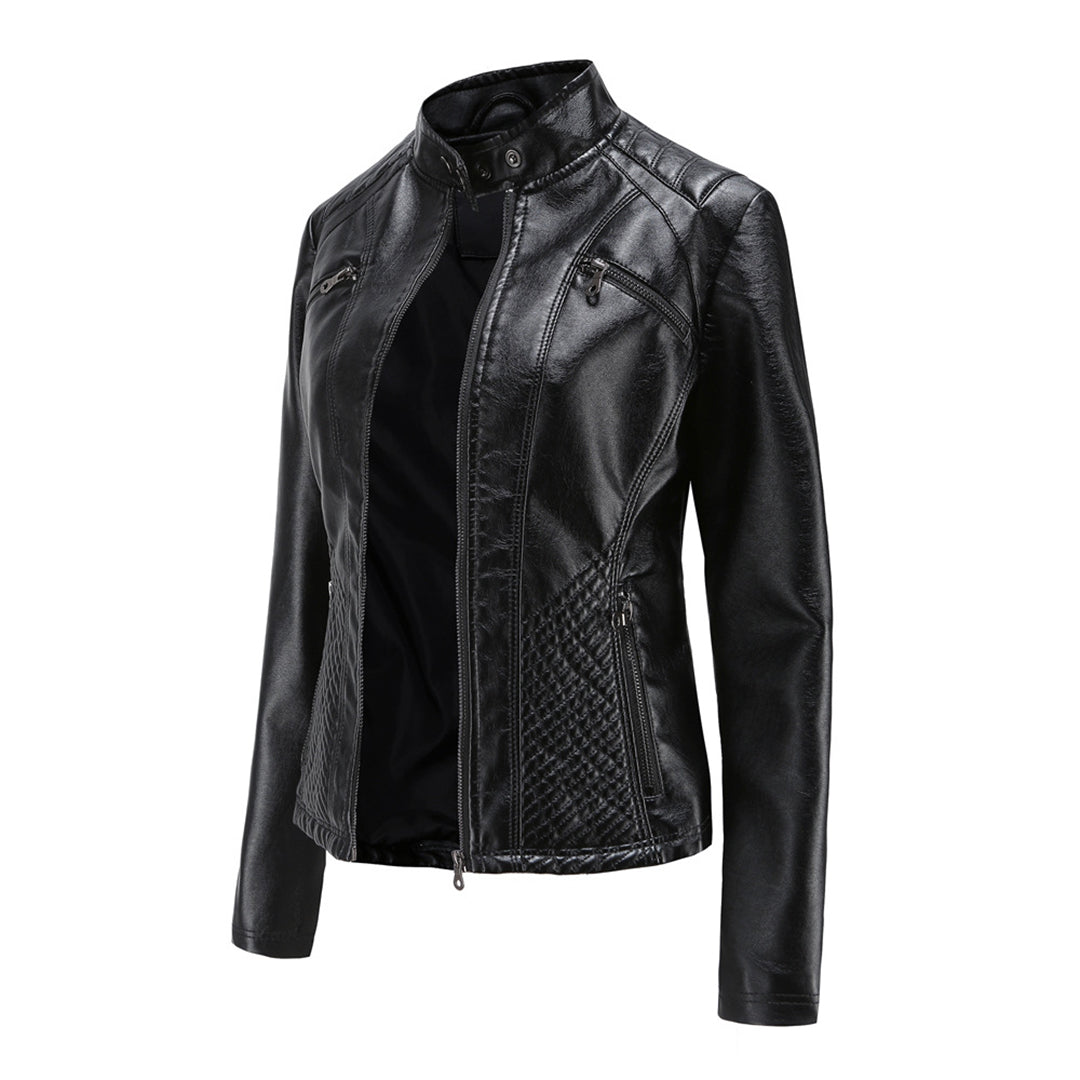 Asymmetrische Leren Jas voor Dames - Modieuze Jack met Rits Sluiting