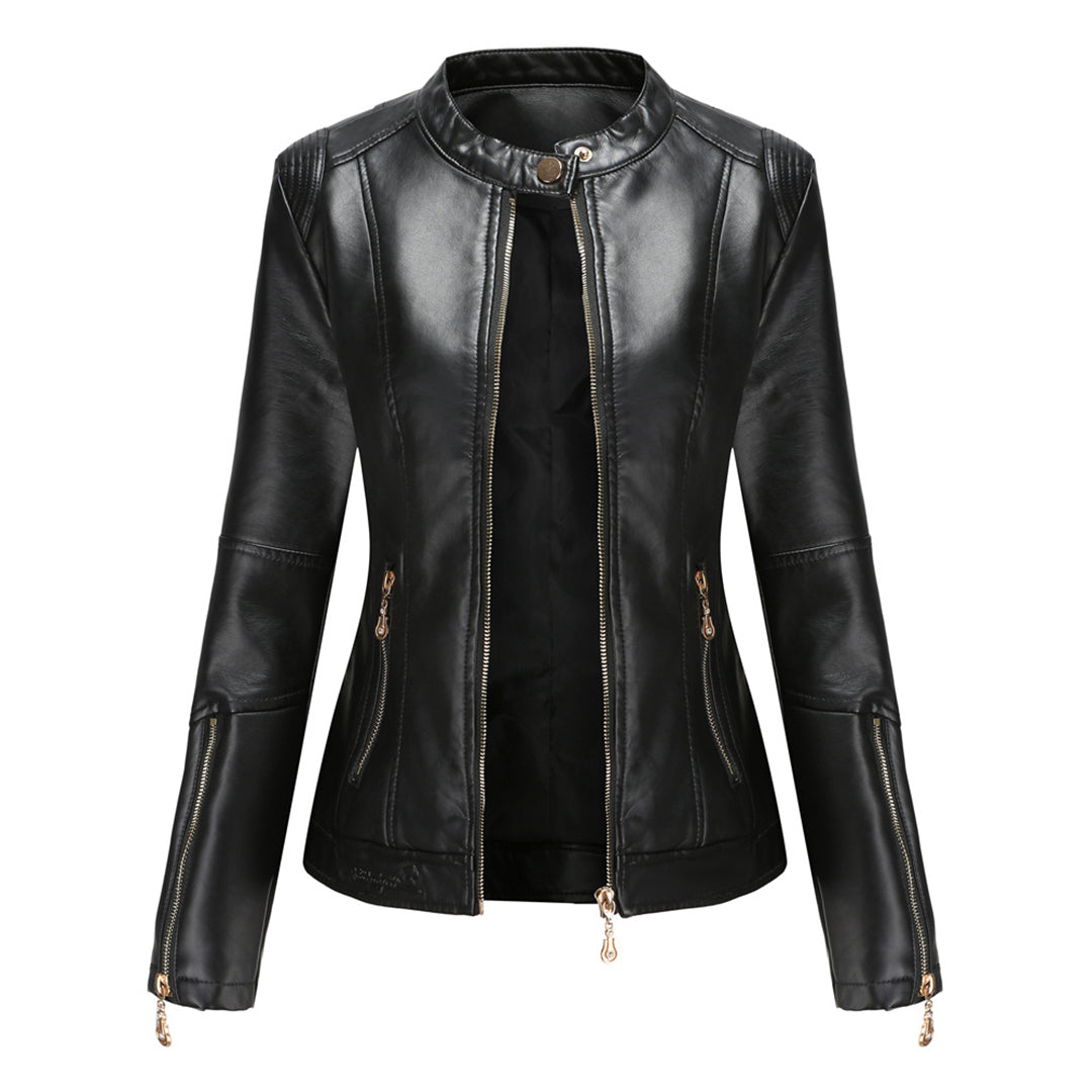Lina - Elegante Leren Jas met Ronde Kraag en Knoopsluiting voor Dames