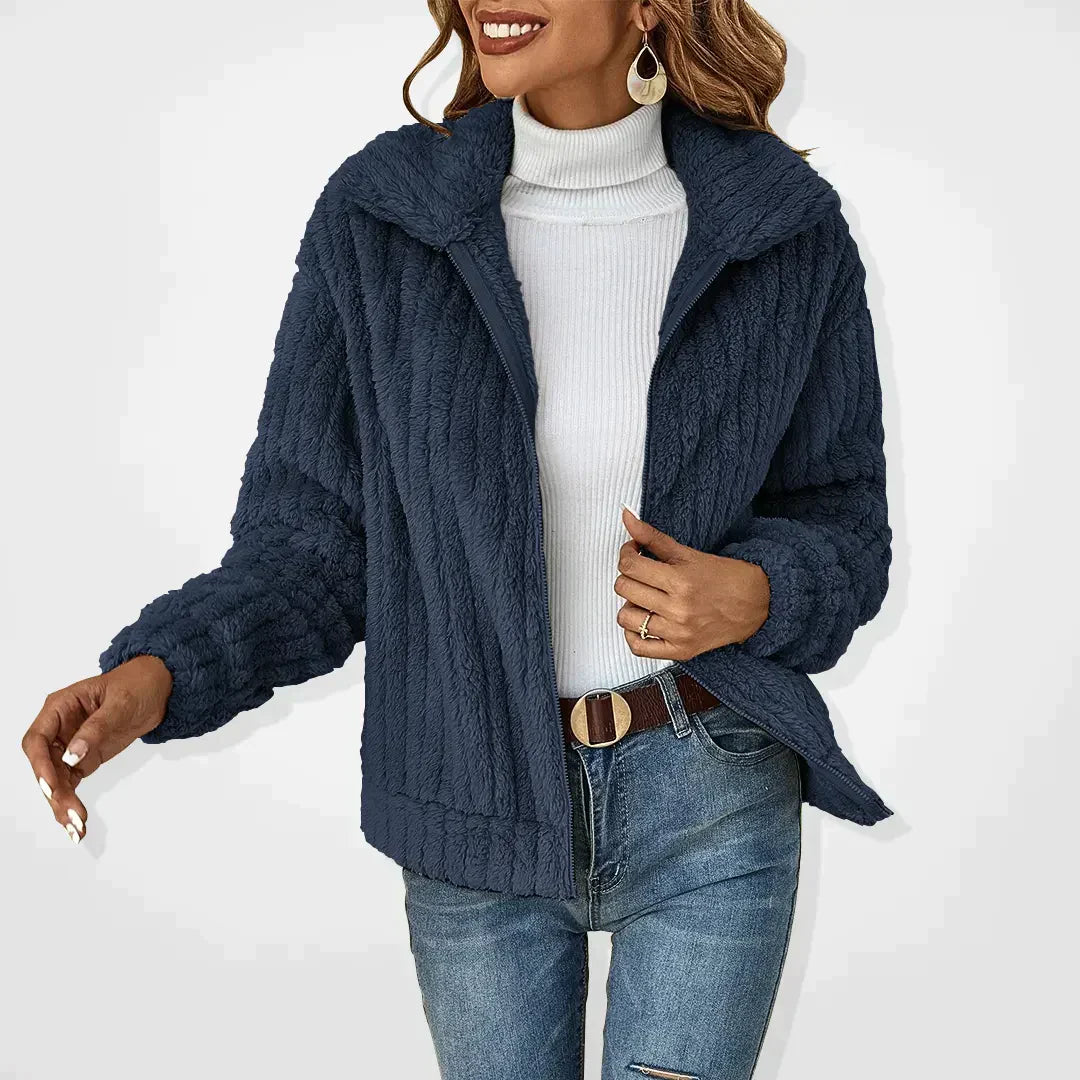 LoraStyle - Monochrome Casual Mantel met Rits voor Dames