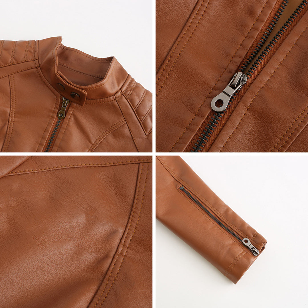 Asymmetrische Leren Jas voor Dames - Modieuze Jack met Rits Sluiting