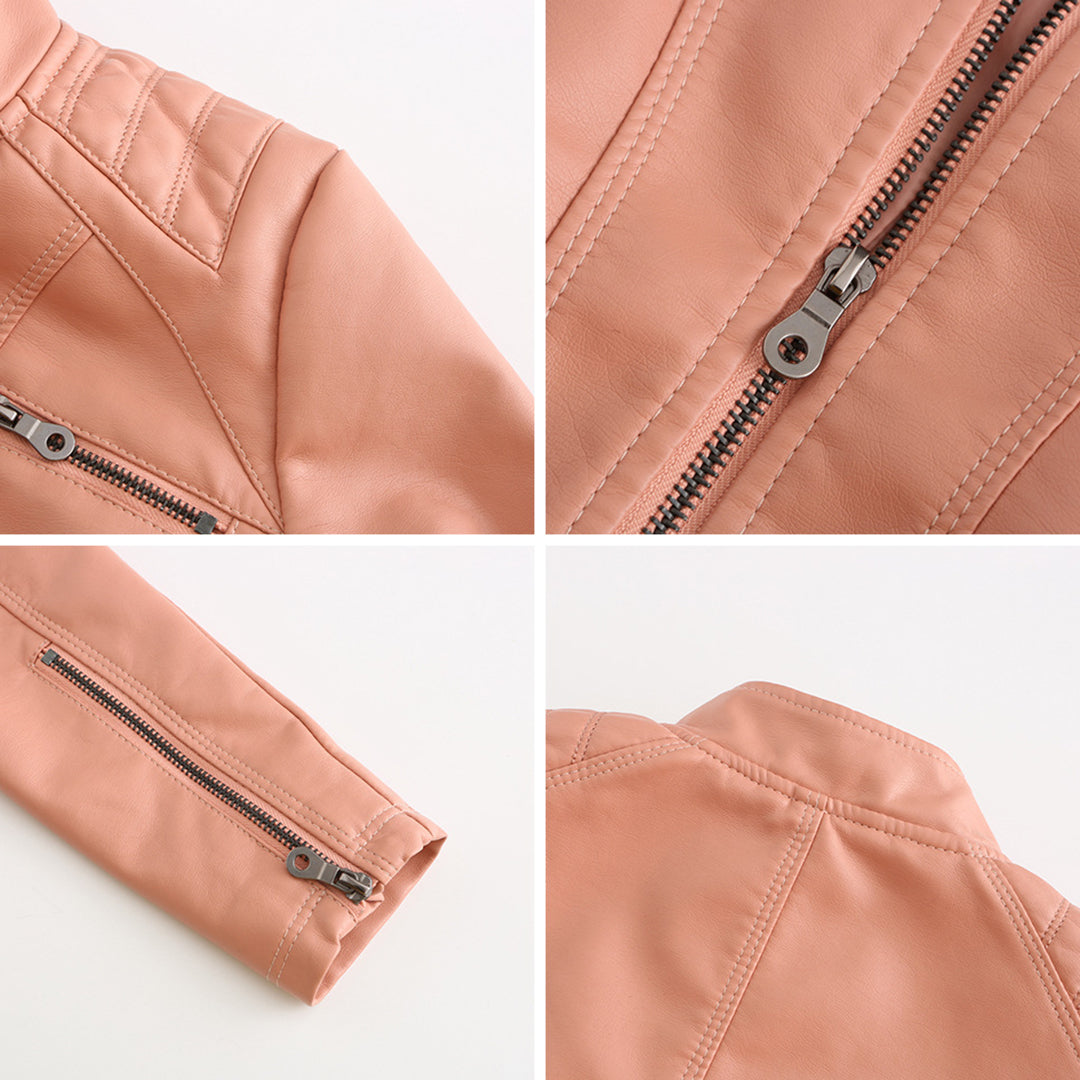Asymmetrische Leren Jas voor Dames - Modieuze Jack met Rits Sluiting