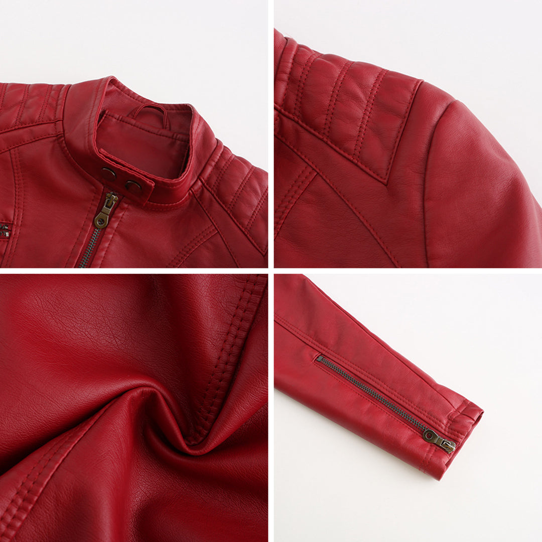 Asymmetrische Leren Jas voor Dames - Modieuze Jack met Rits Sluiting
