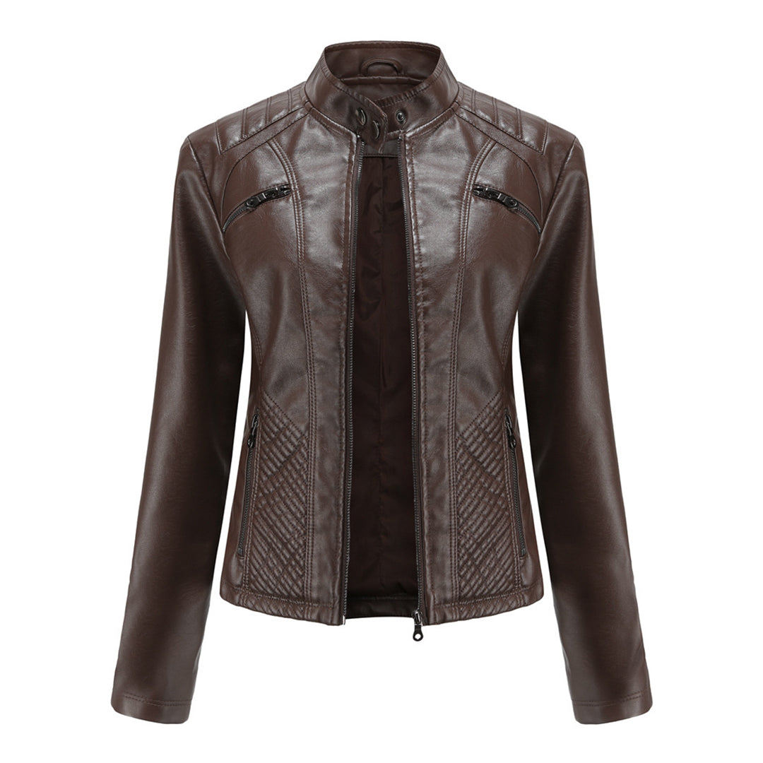 Asymmetrische Leren Jas voor Dames - Modieuze Jack met Rits Sluiting