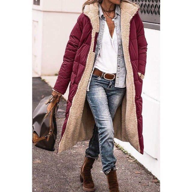 Nina – Omkeerbare Lange Sherpa Puffermantel voor Dames | Warm en Comfortabel