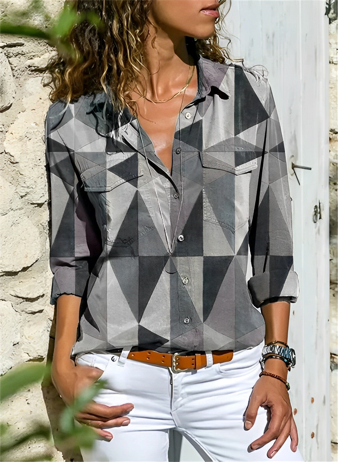 Stijlvol Abstract Print Shirt met Lange Mouwen | Modern en Comfortabel Dames T-shirt