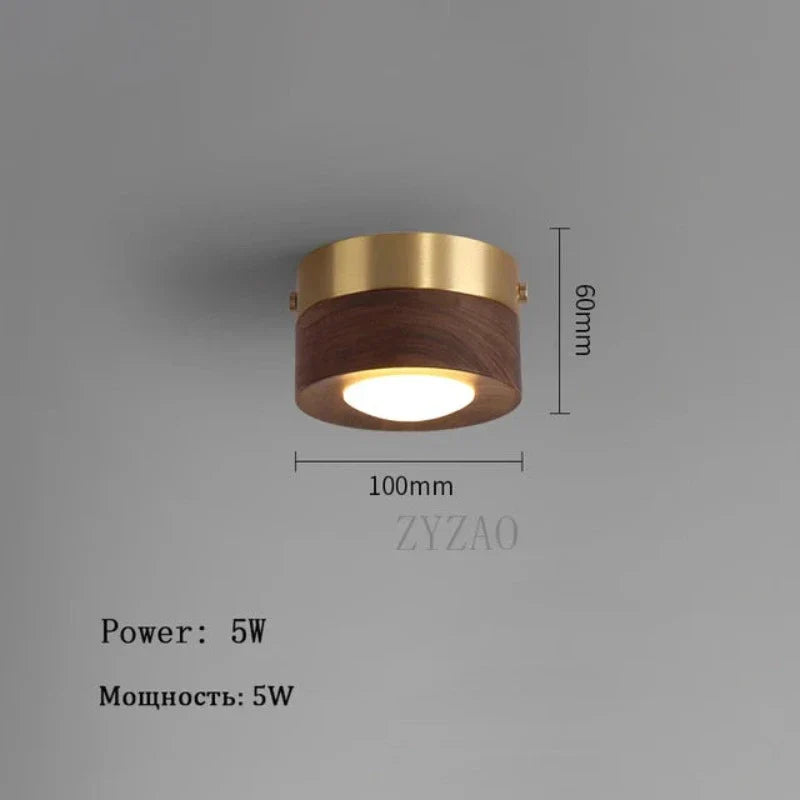WoodLux Walnoot Plafondlamp - LED Schijnwerper met Houten Afwerking voor Woonkamer en Eetkamer