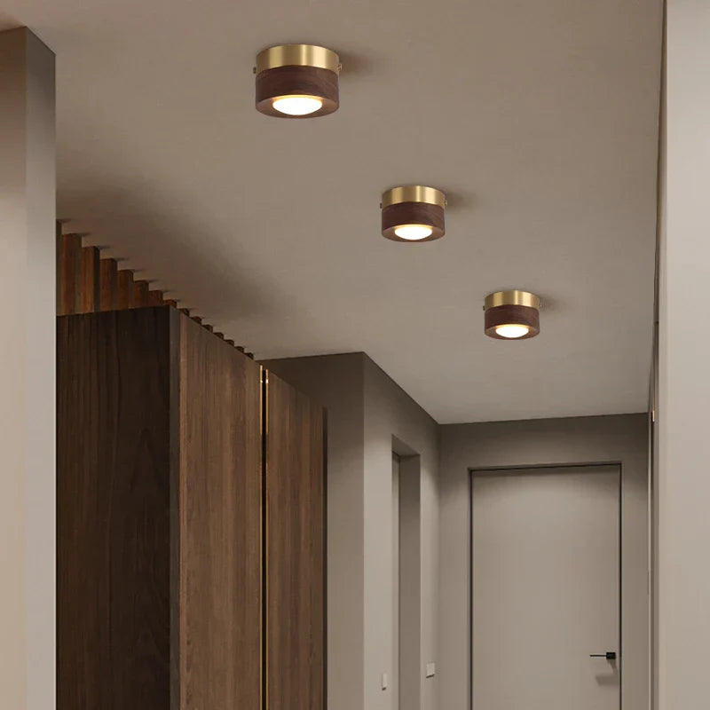 WoodLux Walnoot Plafondlamp - LED Schijnwerper met Houten Afwerking voor Woonkamer en Eetkamer