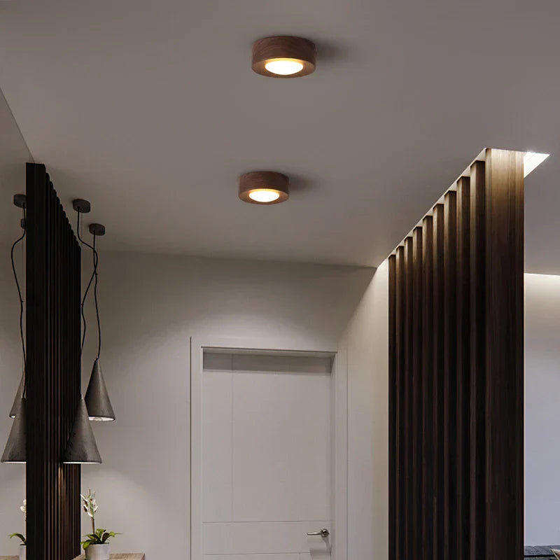 WoodLux Walnoot Plafondlamp - LED Schijnwerper met Houten Afwerking voor Woonkamer en Eetkamer