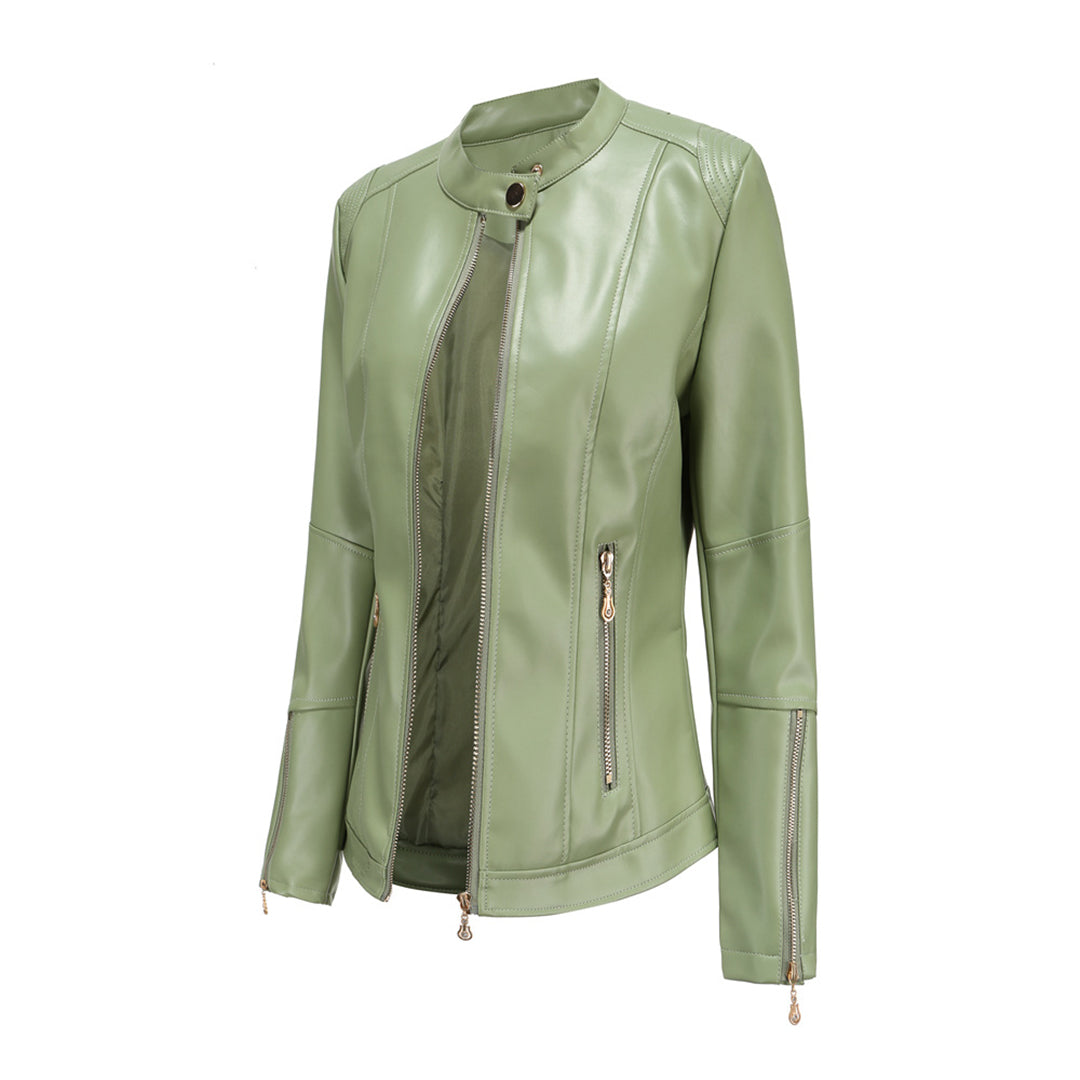 Lina - Elegante Leren Jas met Ronde Kraag en Knoopsluiting voor Dames