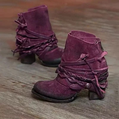 RetroCharm - Vintage Enkellaarsjes voor Dames met Stijlvolle Details
