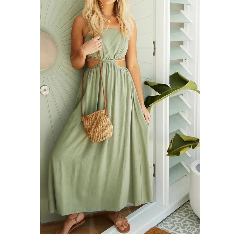 Lange Salie Groene Boho Zomerjurk | Stijlvolle Bohemian Jurk voor Warme Dagen