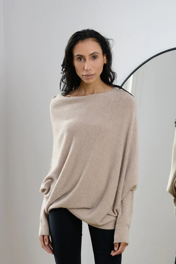 CloudDrape - Asymmetrische Dames Trui met Elegante Drapering
