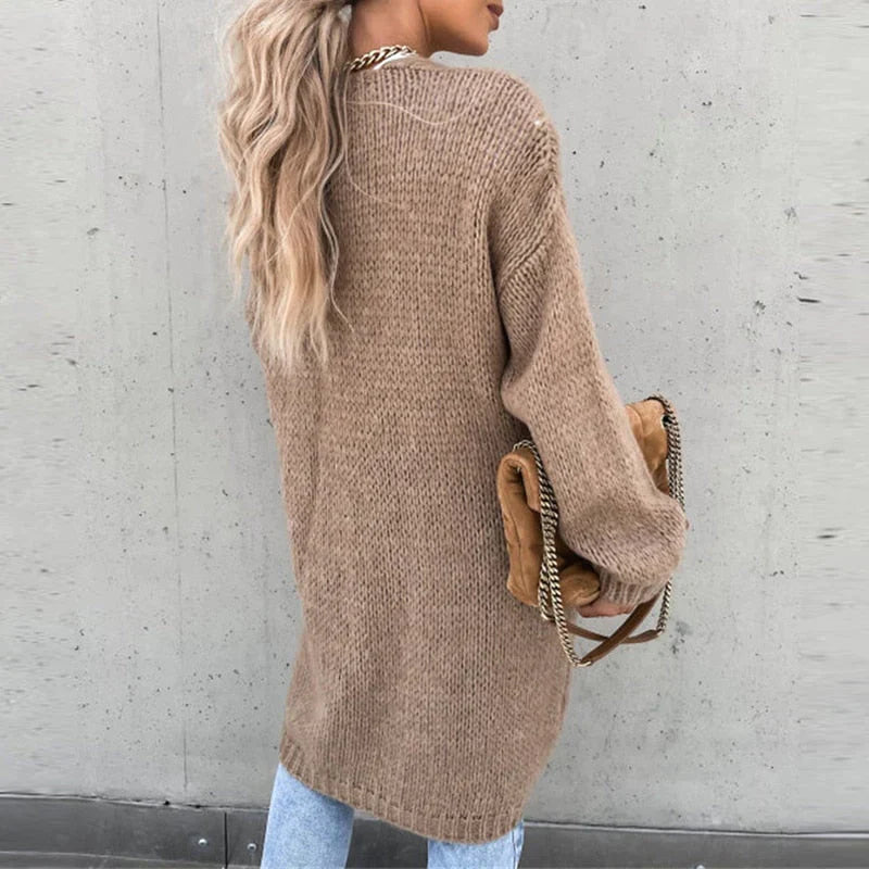 LunaKnit - Lange Gebreide Damesvest – Casual en Stijlvol Comfort