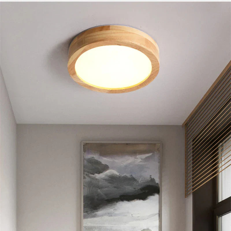 NordWood Ronde Plafondlamp - Scandinavische Massief Houten Lamp met Modern Design