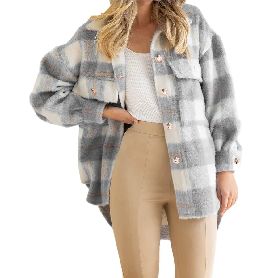 Emma – Street Hipster Stijlvolle Geruite Wollmantel voor Dames | Trendy en Warm