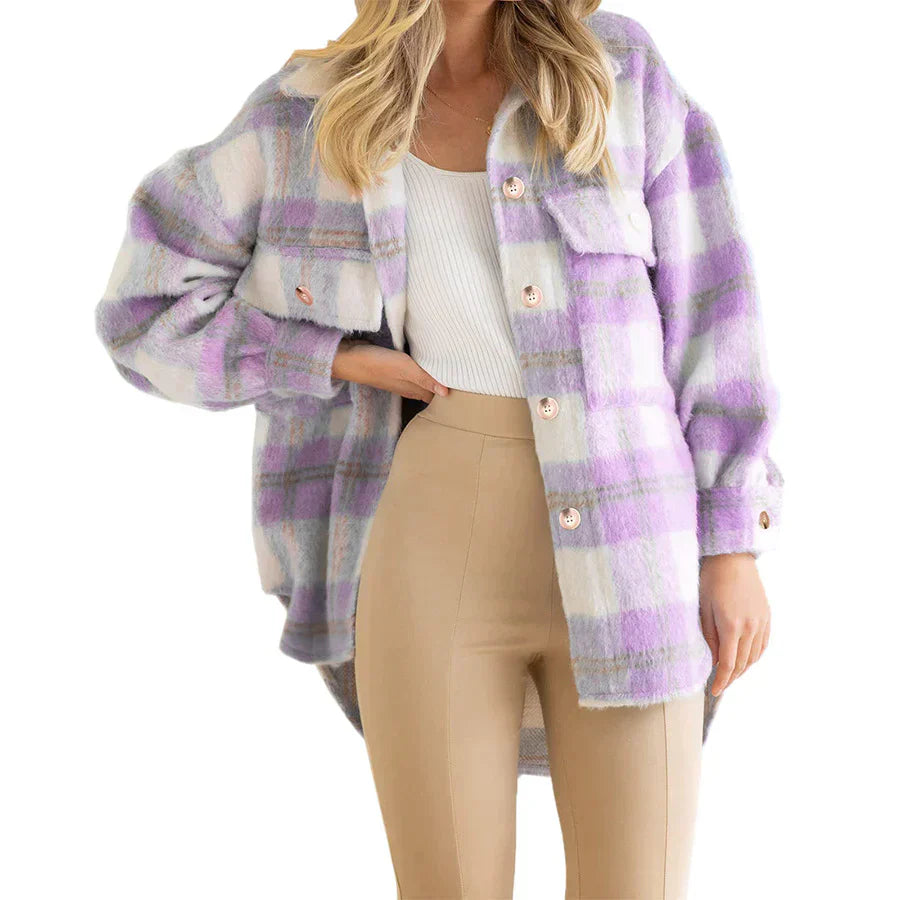 Emma – Street Hipster Stijlvolle Geruite Wollmantel voor Dames | Trendy en Warm