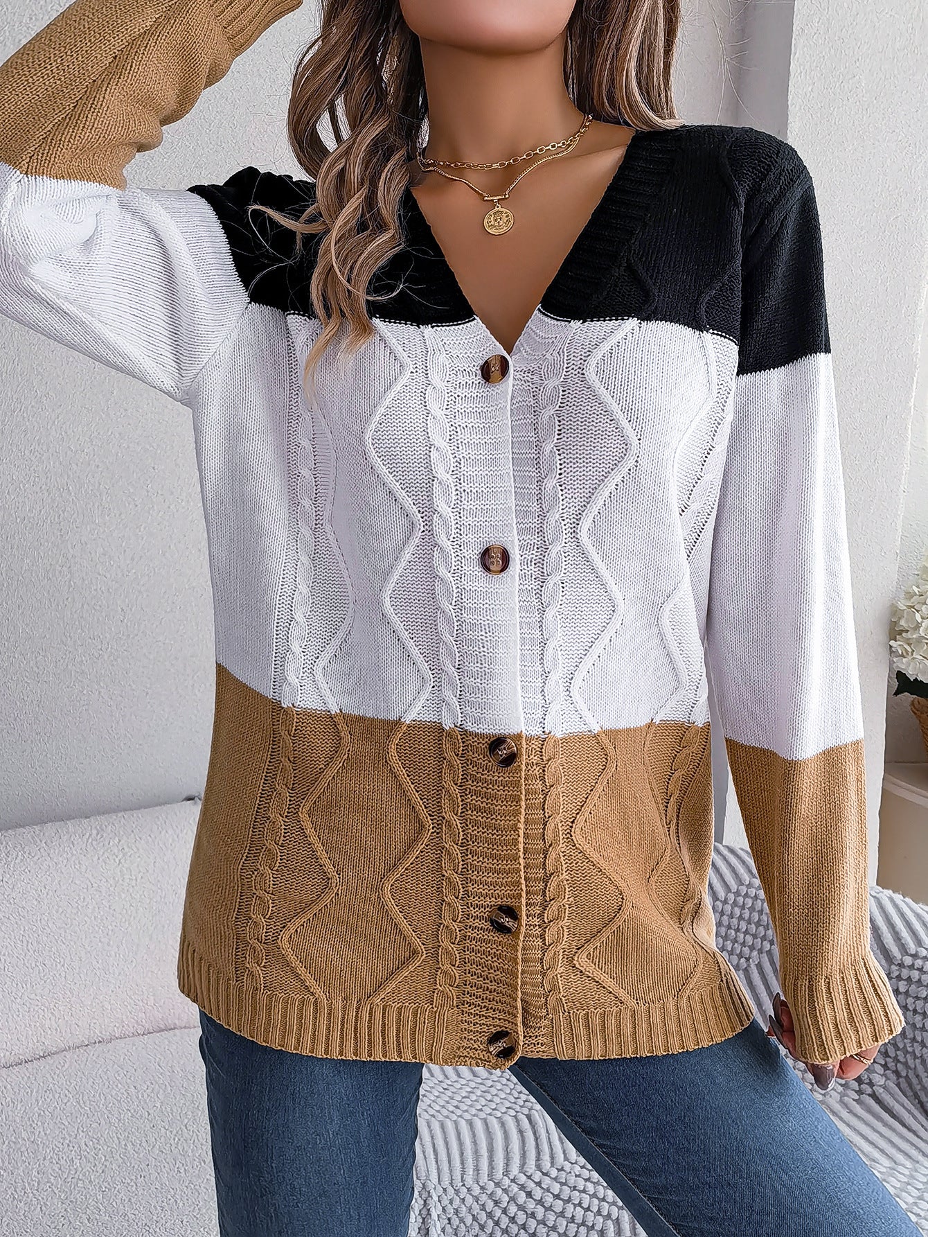Mara - Drietalige Gebreide Vest met Lange Mouwen voor Dames