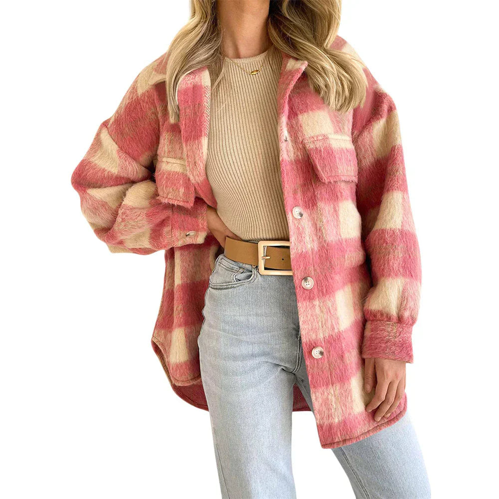 Emma – Street Hipster Stijlvolle Geruite Wollmantel voor Dames | Trendy en Warm