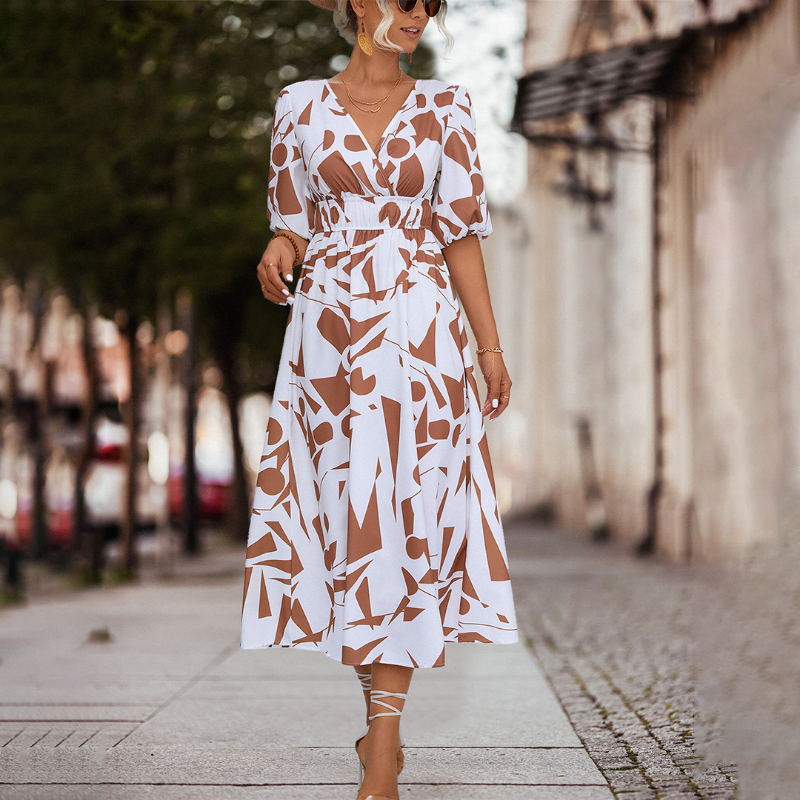 Felina - Casual V-Hals Midi Jurk - Elegante Zomerjurk voor Dames