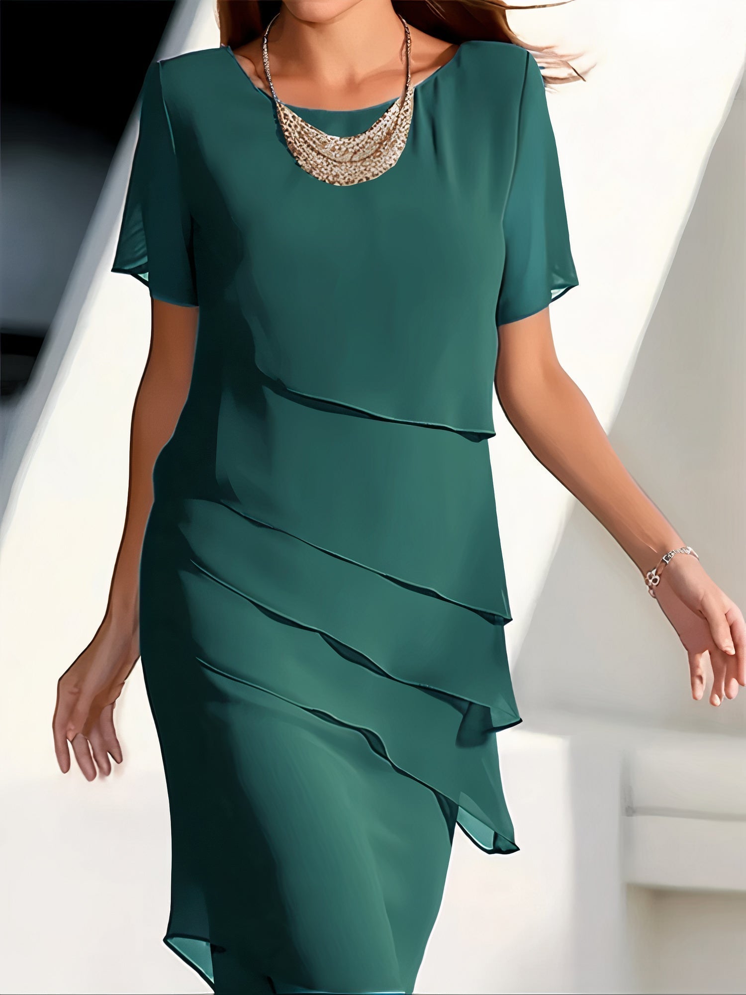 Bernice Plissé Chiffon Jurk | Elegante Geplooide Chiffonjurk voor Speciale Gelegenheden