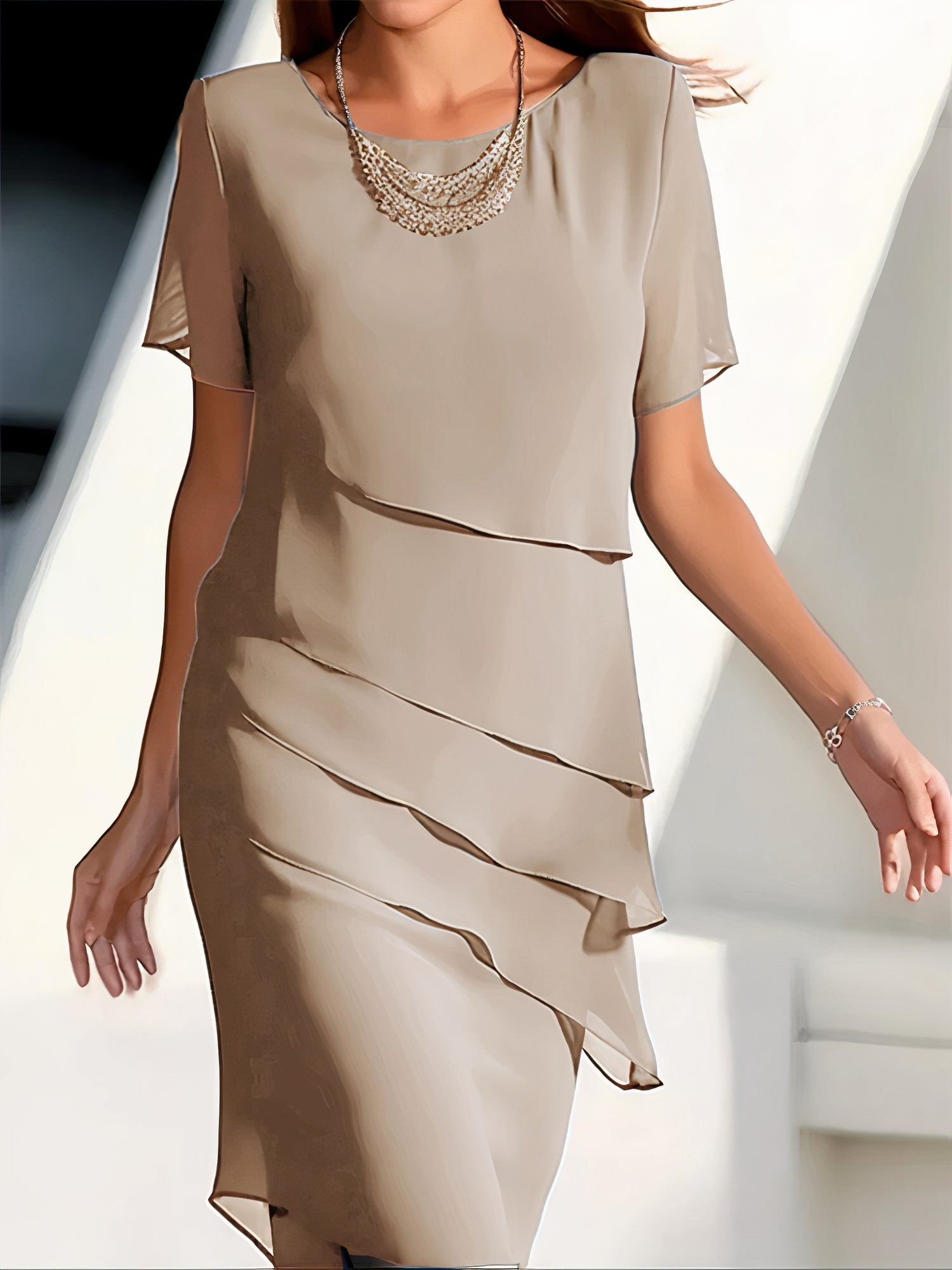 Bernice Plissé Chiffon Jurk | Elegante Geplooide Chiffonjurk voor Speciale Gelegenheden