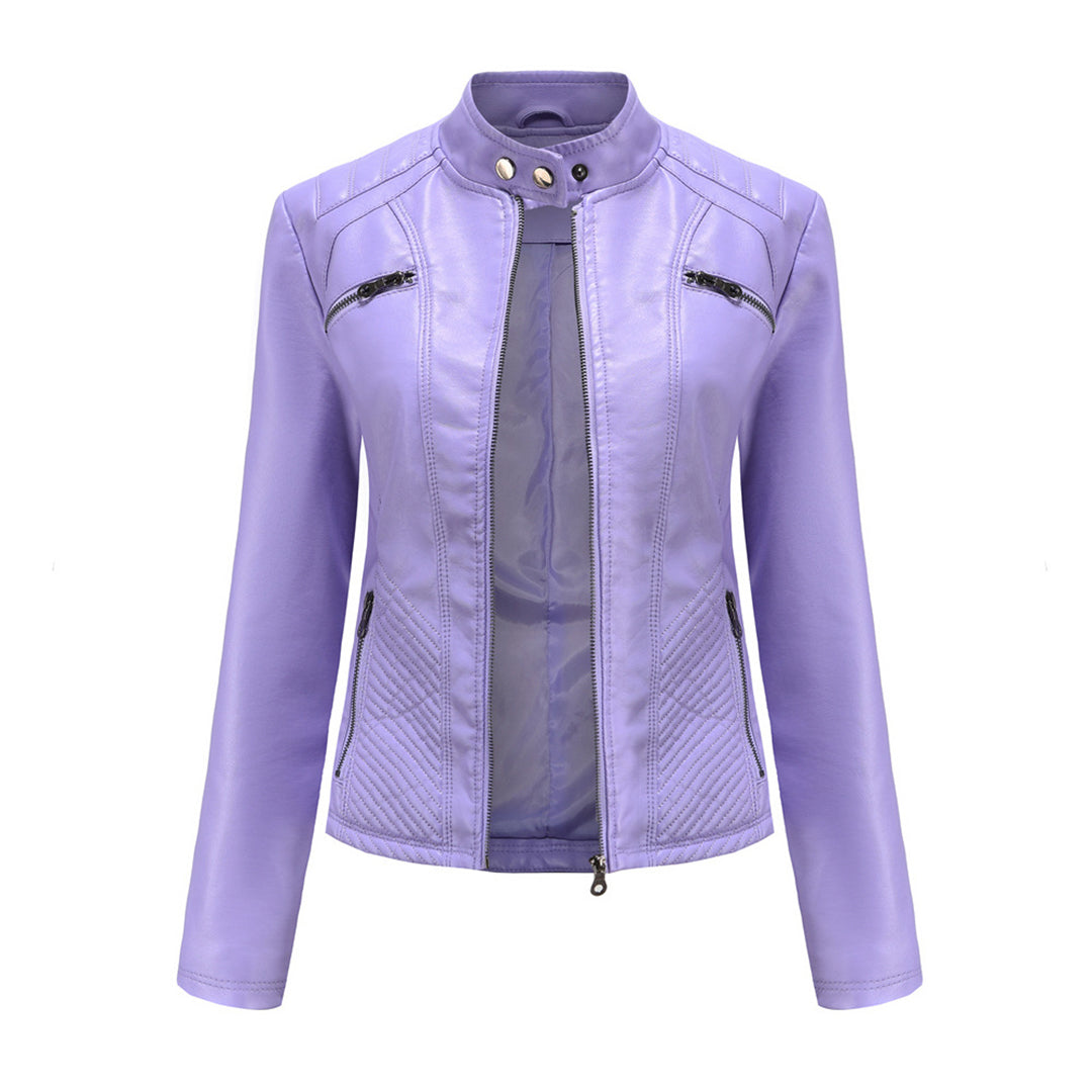 Asymmetrische Leren Jas voor Dames - Modieuze Jack met Rits Sluiting