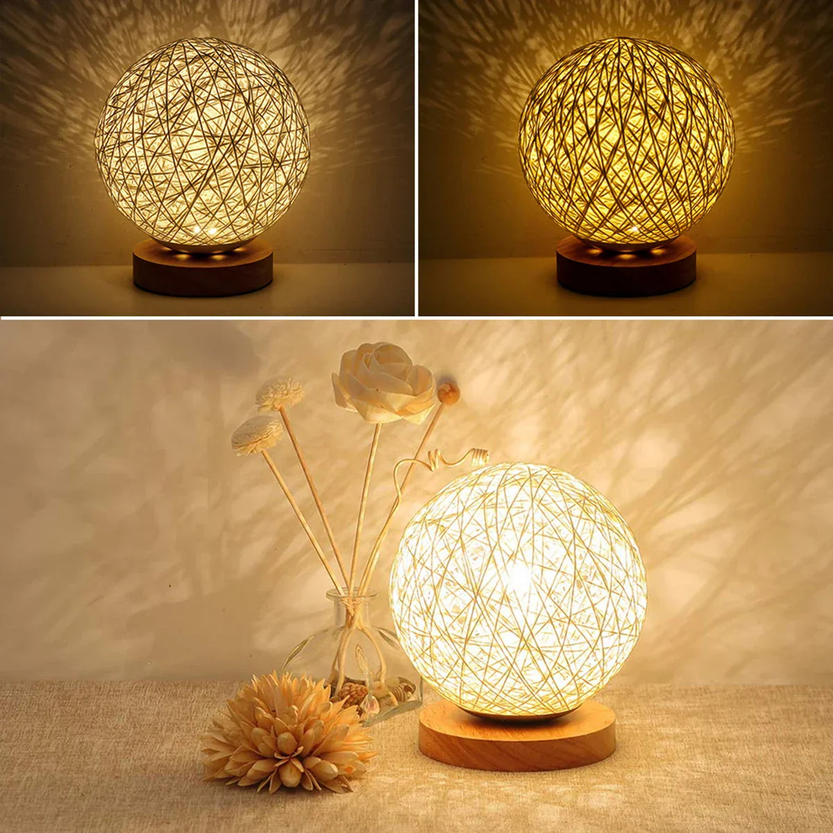 WeaveLight - Rotan Bolvormige Tafellamp | Natuurlijke Sfeerverlichting voor Thuis